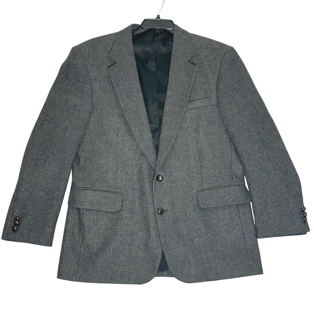 Robert Stock 100% Wool Sport Coat 42R Olive Navy MicroCheck 2-Button Blazer